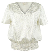 Michael Kors Women's Del3 Metallic Paisley Smock Top Blouse